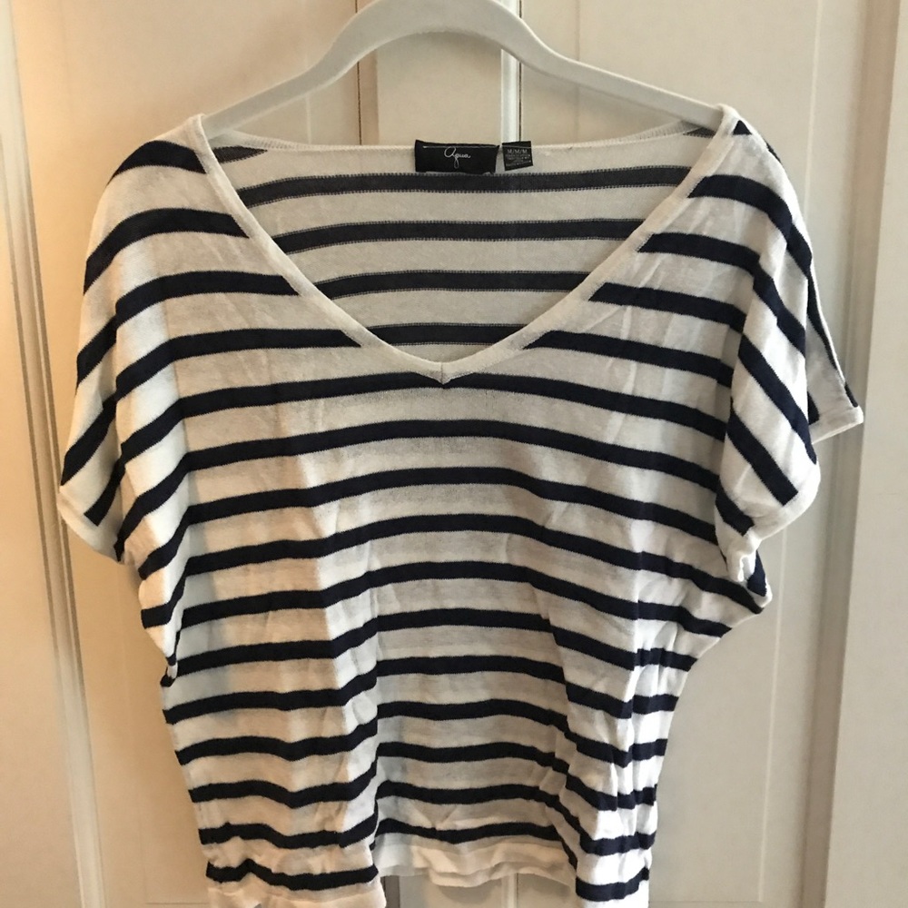 Aqua Striped Knit Top Navy Cream/White Med